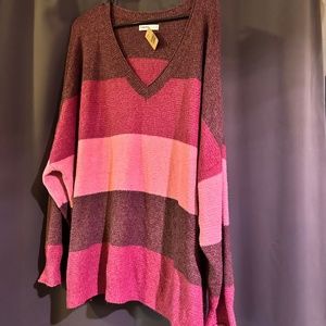 Sonoma Plus Size V-Neck Striped Pink Sweater Size 3X